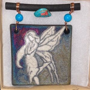 RARE antique Ceramic Dreamcatcher Wall Art with Blue turquoise beads coral stone